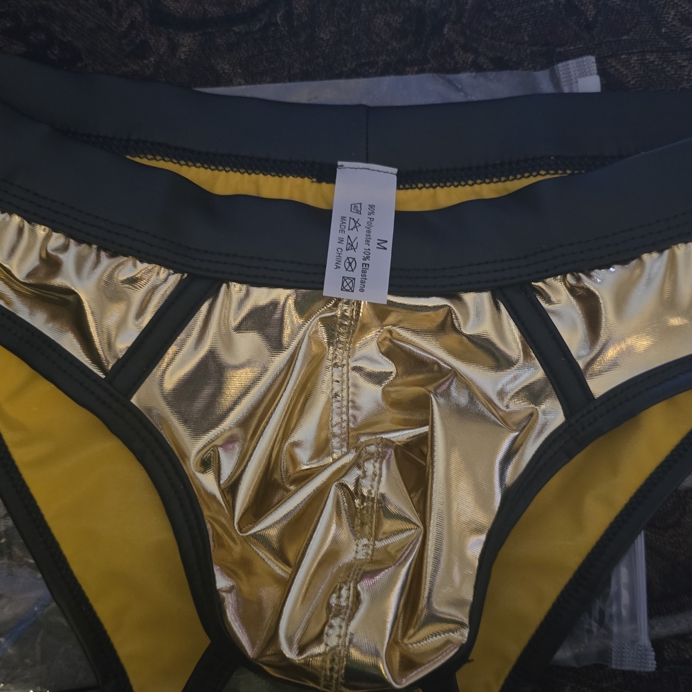 Gold and Black Men's Briefs vinyl Gothic Fetish Medium Size